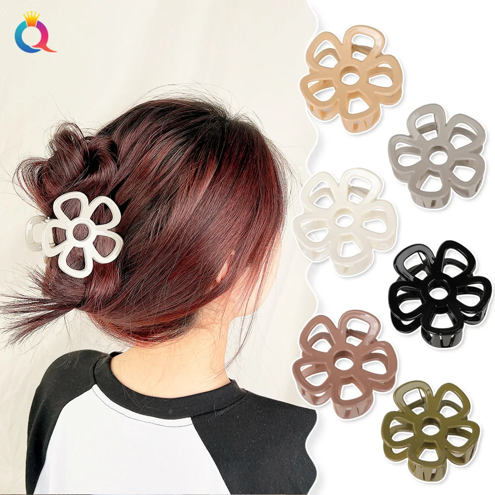 

Fashion Women Plastic Hair Claws Solid Color Flower Shape Hair Clips Lady Small Headdress Hair Accessories Cute Crab Clamps