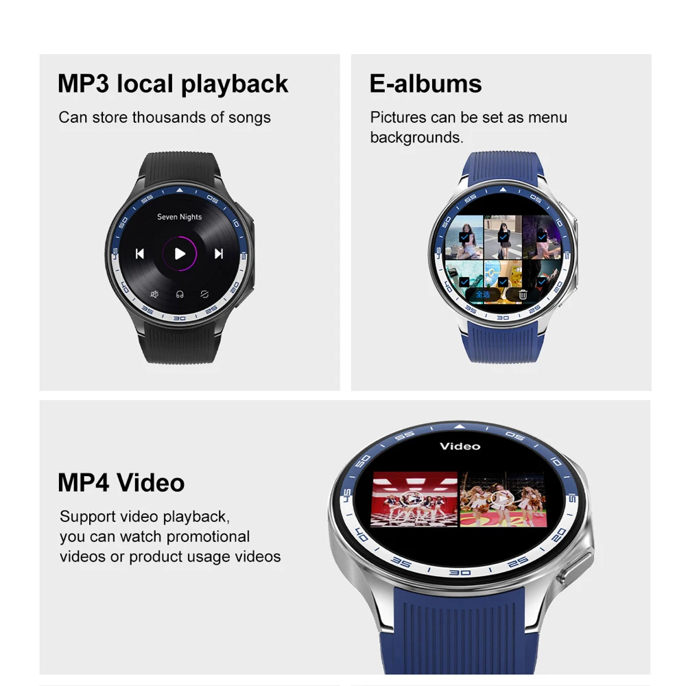 Фото Новые смарт-часы с AMOLED-экраном, Bluetooth-вызовами, 32 ГБ памяти, воспроизведением музыки, видео MP4, записью звука, водонепроницаемые №1