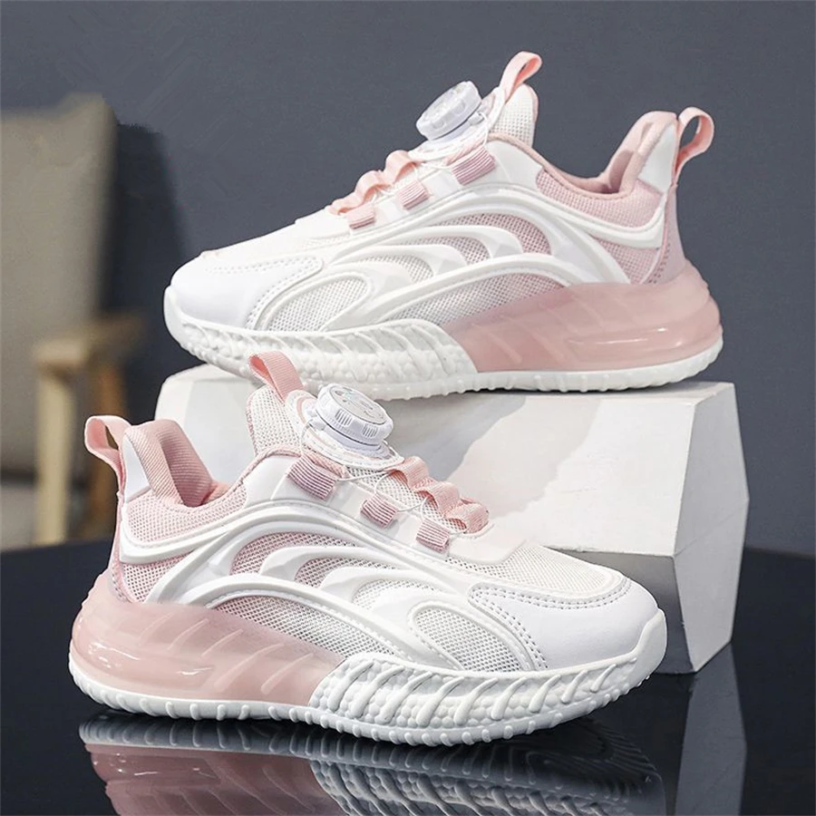 New Kids‘ Basketball Shoes  Boys Sport Shoes Mesh Breathable Cushioning Rotating Button Training Athletic Basketball Sneakers