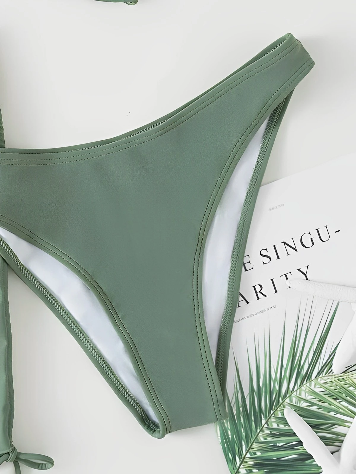 Женское бикини с подкладкой и кулиской однотонный купальник из 3 предметов