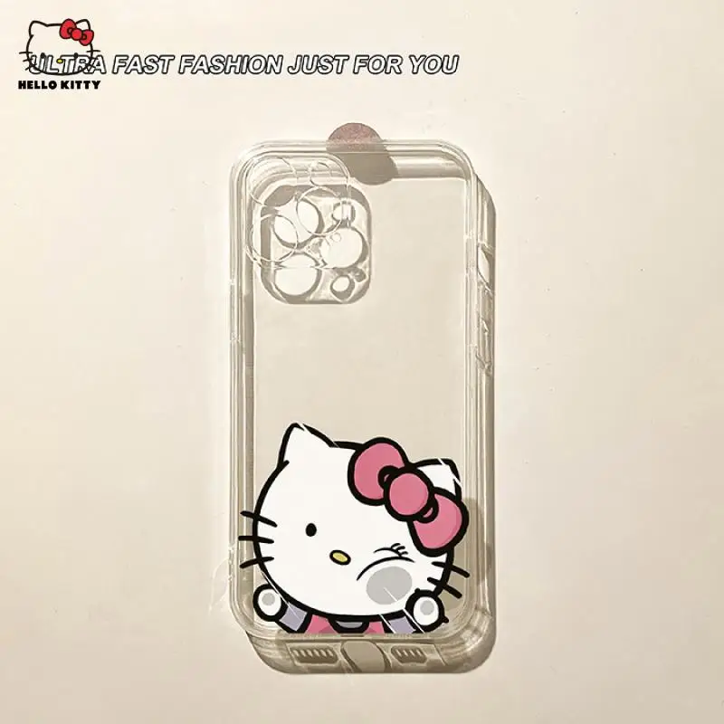 

Fun Transparent Hello Kitty iPhone 14 Phone Case 13Promax Anime Cartoon Protect Shell 12 11 Kawaii Girl Decor Accessories Gift