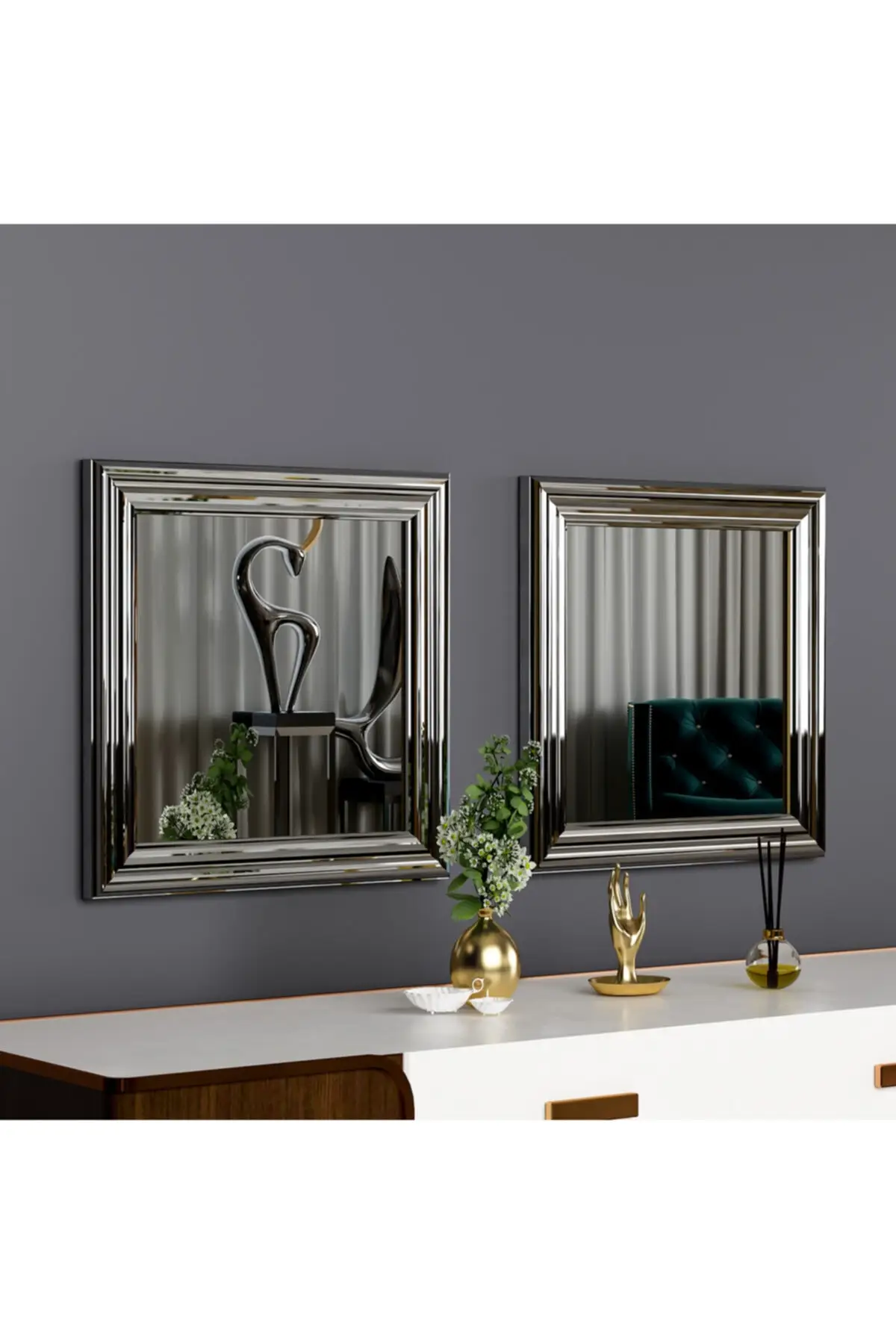 

2 Pieces Silver Framed 40x40 cm Decorative Salon Office Mirror Framed Decorative Office Wall Mirror Gold Wall Mirror Decor