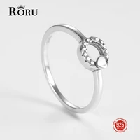 roru genuine 925 sterling silver round with small heart finger ring stack able for women wedding engagement birthday gifts