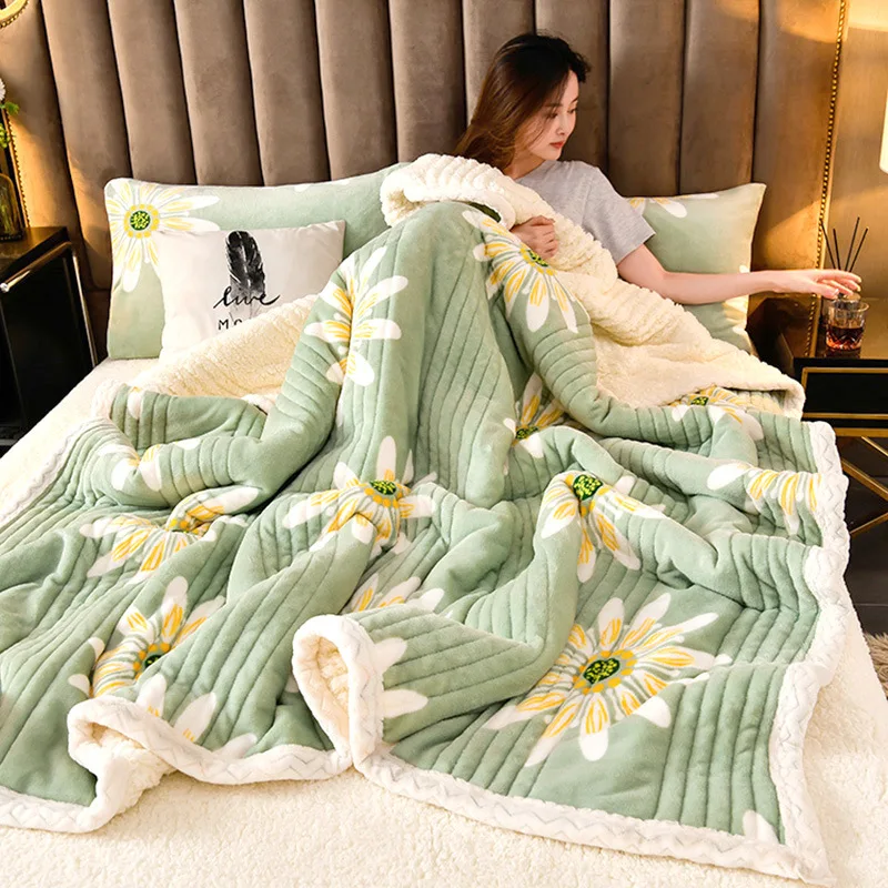 

Super Soft Quilted Fleece Blankets for Beds Thick Lambswool Warm Throw Sofa Cover Comforter Bedspread Travel Office Home Blanket