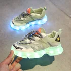 Светящиеся кроссовки для мальчиков и девочек, сетчатые дышащие туфли со светодиодной подсветкой, для бега, зарядка через USB, Размеры 25-35