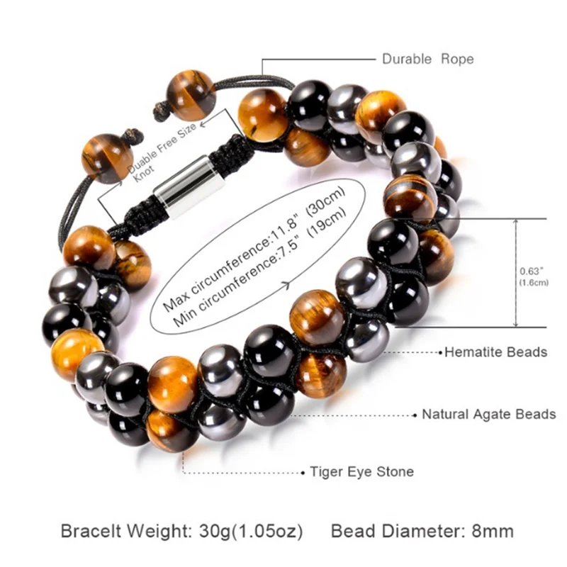 Фэн-шуй подарок тигровый глаз черный агат двойной браслет для мужчин и женщин