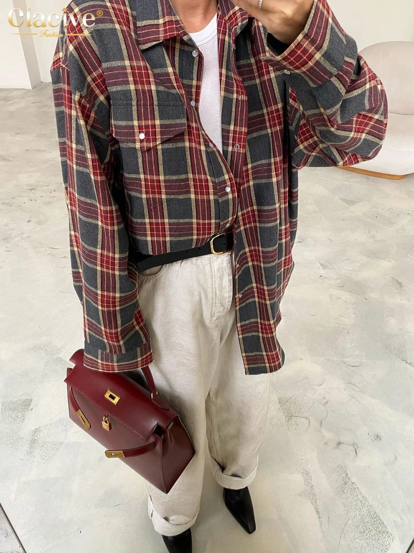 Модная свободная клетчатая женская блузка Clacive элегантные офисные рубашки с