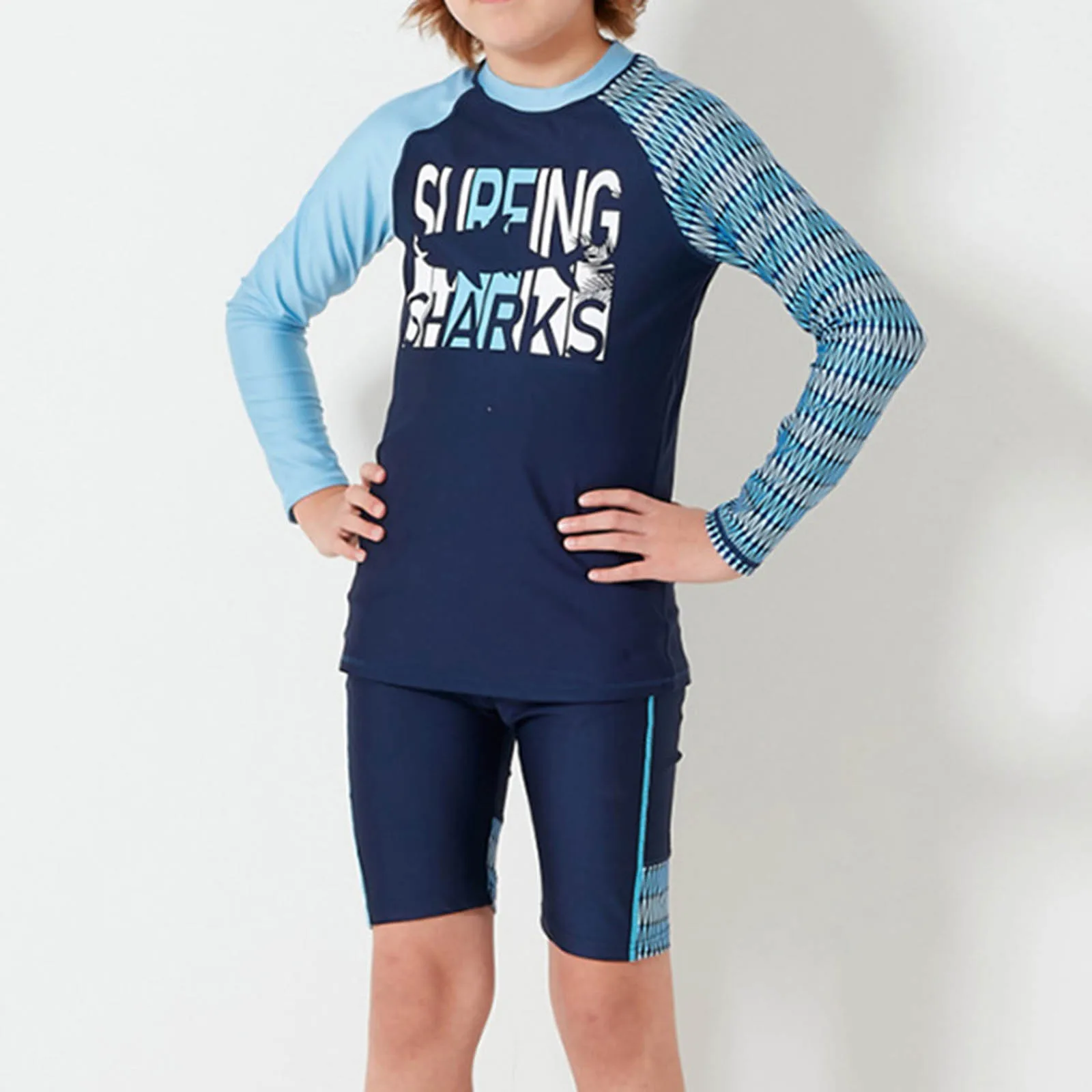 Купальник с длинным рукавом для мальчиков комплект плавания шорты и Кепка