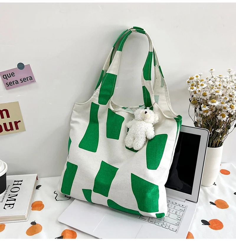 

Women Shoulder Bag 2022 Canvas Tote Bag Girl Shopper Spring And Summer Casual Large Capacity Geometric Pattern Printing Handbags
