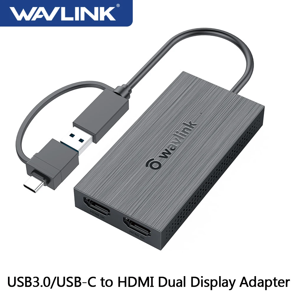 Wavlink USB 3.0 to Dual HDMI-Compatible Graphic Adapter 4K Display Output Type A/Type C To Dual HDMI Ports For Windows/MAC OS