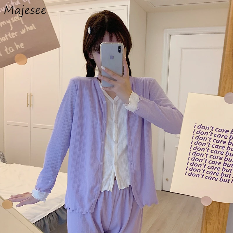 

Pajama Sets Women Chic Sleepwear Panelled Home Simple Students Loose Lovely High Quality Fashion Ulzzang Cozy Girls Harajuku New