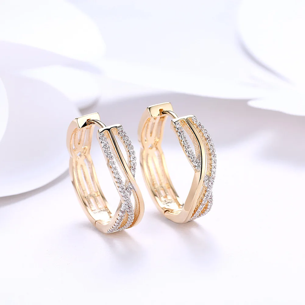 

Zircon Earrings Geometric Lines Round Hoop Earrings For Women Earing Jewelry Gold Plated Earring Crystal Earings Kolczyki