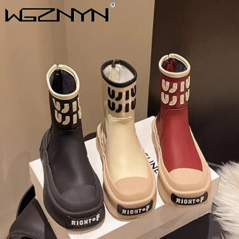 Женские кожаные ботильоны на платформе 2025 года модная обувь среднем каблуке