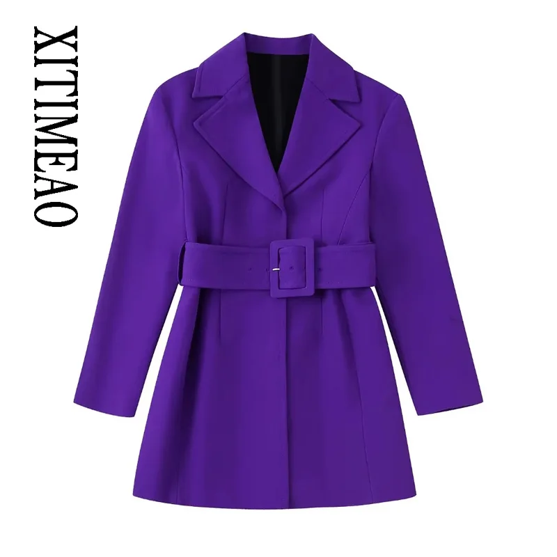 

XITIMEAO Women Fashion With Belt Front Snap-button Mini Dress Vintage Lapel Collar Long Sleeve Female Dresses Vestidos Mujer
