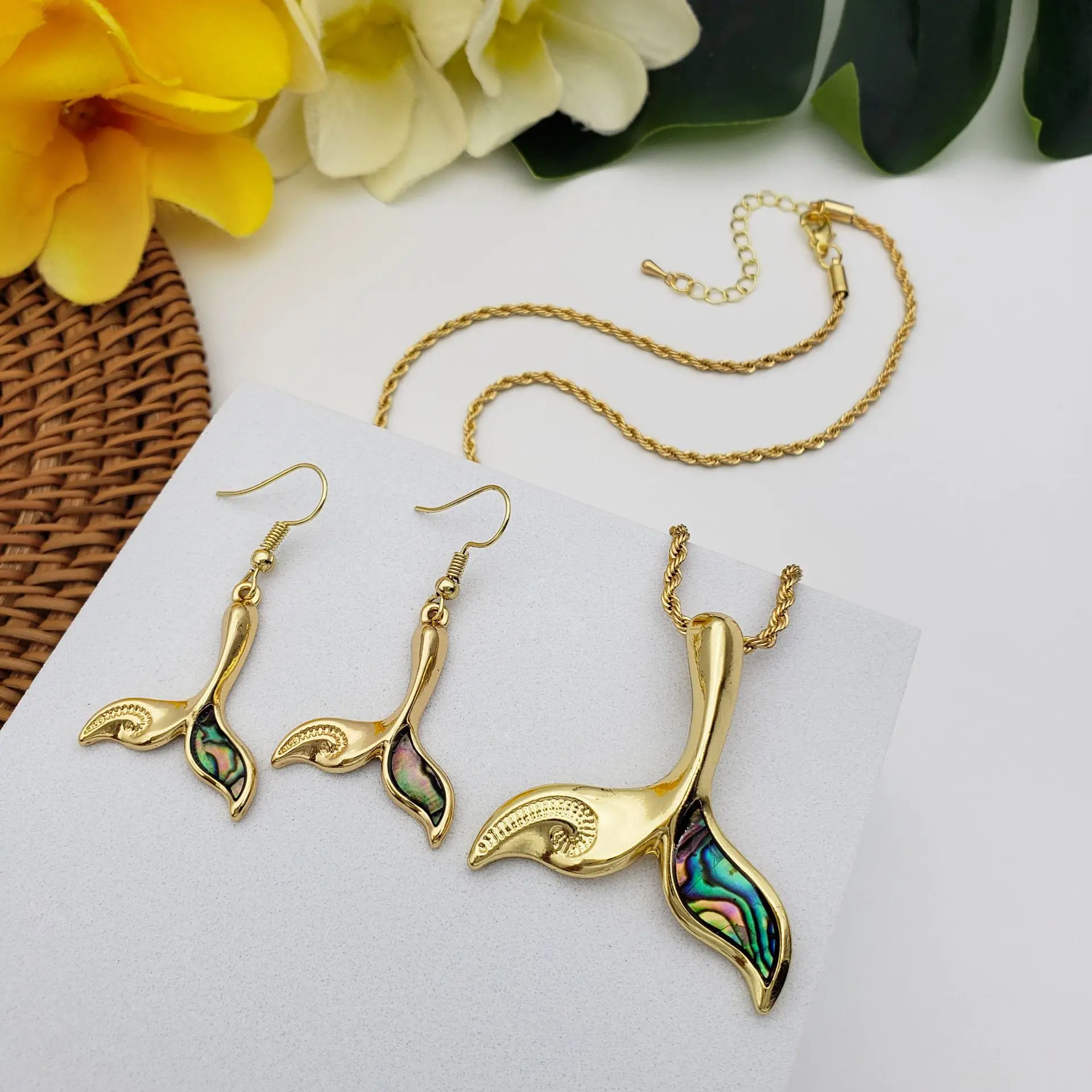 

Изящный полинезийский Гавайский дизайн, серьги в виде морской ракушки, ожерелье, ювелирные наборы, пляжные украшения