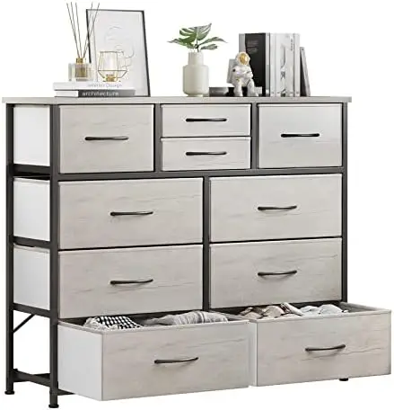 

Dresser, Fabric Storage Dressers Drawers for Bedroom, Hallway, Nursery, Closets, Steel Frame, Wood Top, Easy Pull Handle (White)