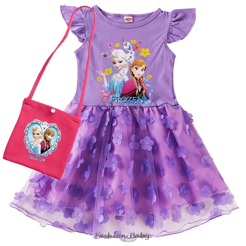 Детское летнее платье с коротким рукавом и сумочкой для девочек