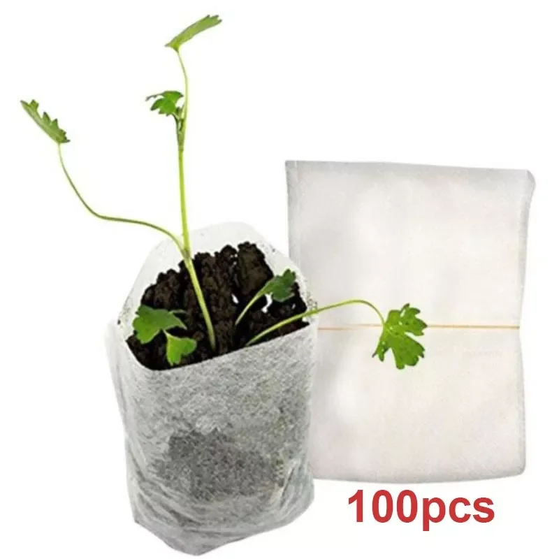 

100pcs Gardening plant Nursery pots bags growing pots vegetable planter Tools Fabric Garden grow Planting Bags 8*10cm Degradable