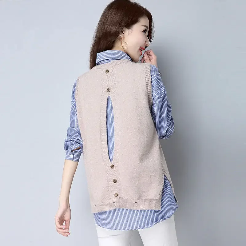 Женский свитер с капюшоном и разрезом жилет круглым вырезом пуловер женский