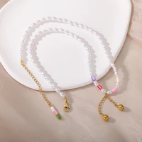 imitation bohomian bead pearl chain necklaces for women stainelss steel pendant collar handmade jewelry collier gift 2022