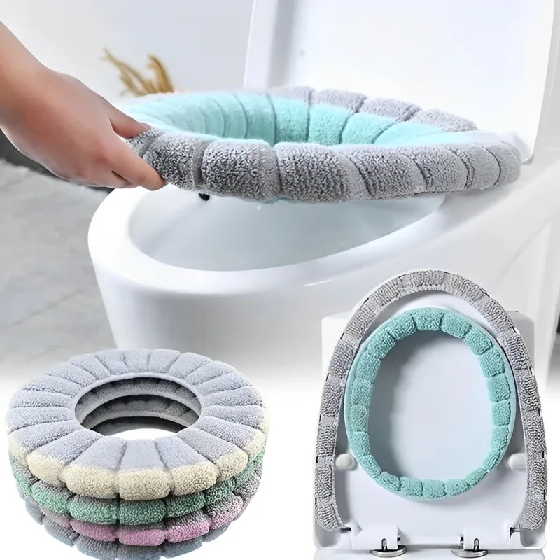 

Winter Warm Toilet Seat Cover Mat Bathroom Toilet Pad Cushion with Handle Thicker Soft Washable Closestool Warmer Accessories