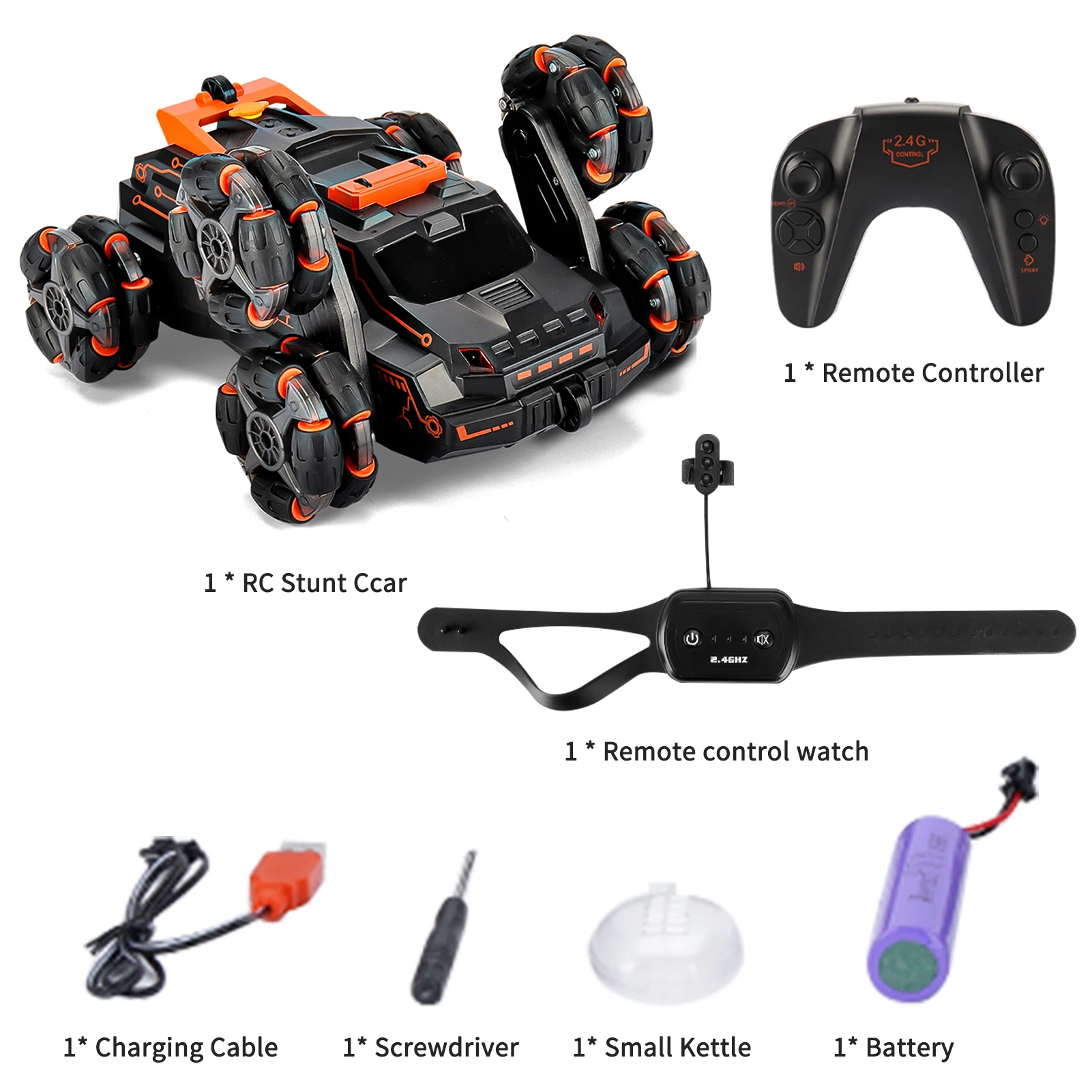 

RC Stunt Car 2.4GHz 4WD 2 Control Mode Double Sided 360° Rotating Vehicles with Spray Music Light Electronic Toy for Kids Boy