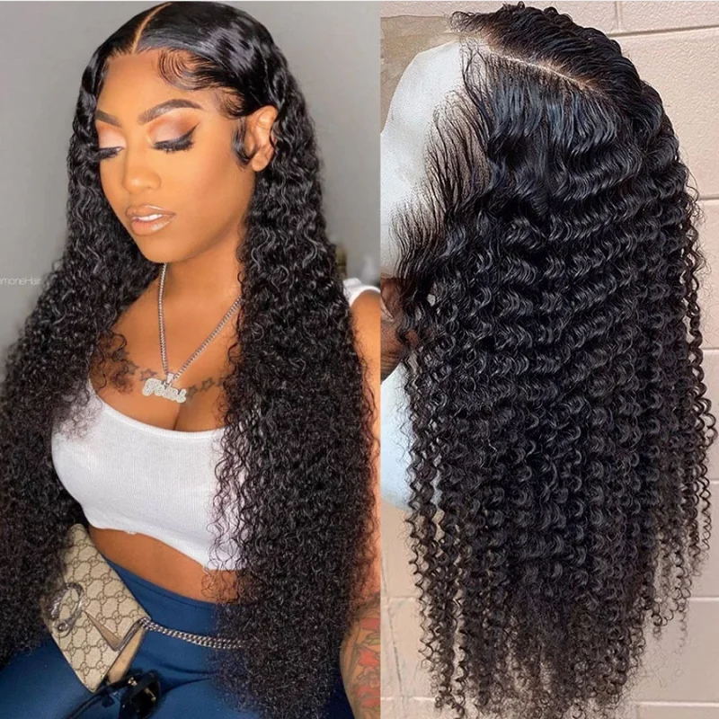 

Soft Middle Part 26 inch Long Kinky Curly Natural Black Lace Front Wig For Woman Babyhair Preplucked Glueless Heat Resistant