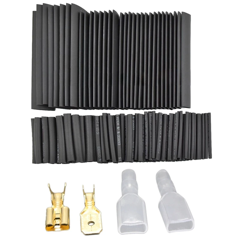 

127Pcs Black Heat Shrink Sleeving Tubing Kit With 200Pcs Female Male Spade Crimp Terminals Sleeve Wire Wrap Connector