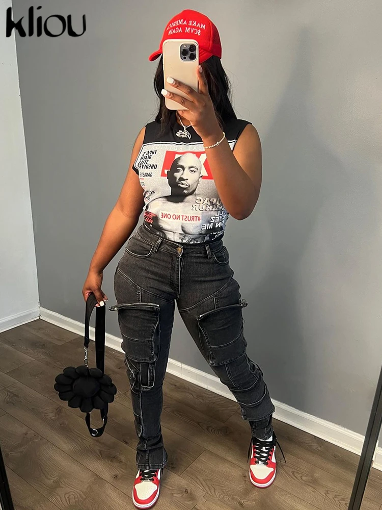 Kliou классические жилеты с принтом топы для женщин Повседневный пуловер хипстеры