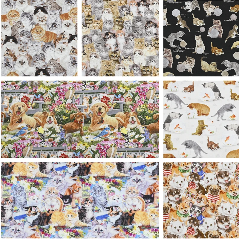 

Half Yard Plain 100% Cotton Fabric With Cute Cartoon Cat Print, Handmade DIY Bag Garment Dress Children Cloth CR-1704