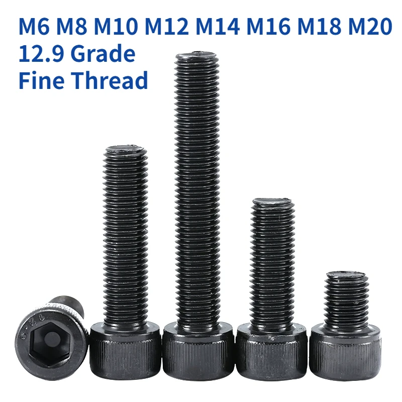 M6 M8 M10 M12 M14 M16 M18 M20 12.9 Grade Fine Thread Hexagon Hex Socket Cap Head Screws Allen Bolts Pitch 0.75/1.0/1.25/1.5mm