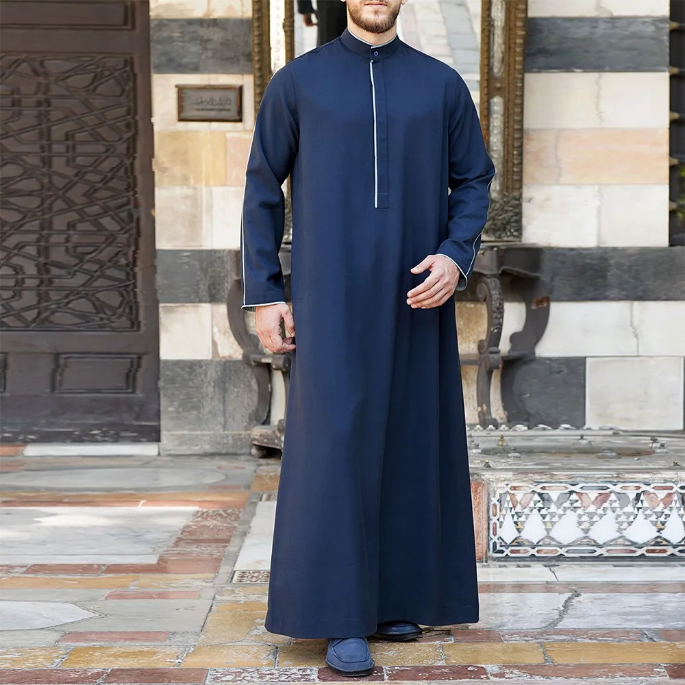 

New Muslim Men Jubba Thobe Middle East Arabian Abayas Pakistan Dubai Men Casual Kaftan Islamic Clothing De Moda Musulmana 2022