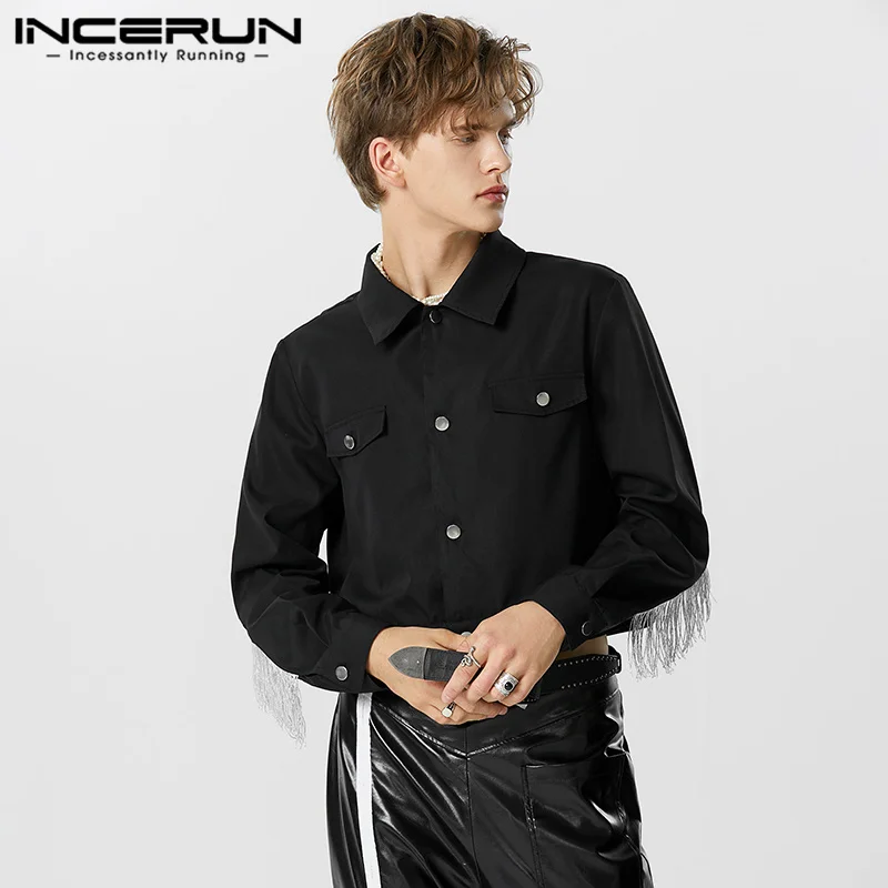 

Куртка INCERUN мужская с лацканами и кисточками, уличная модная короткая одежда с длинными рукавами, Повседневная Верхняя одежда на пуговицах, осень 2023