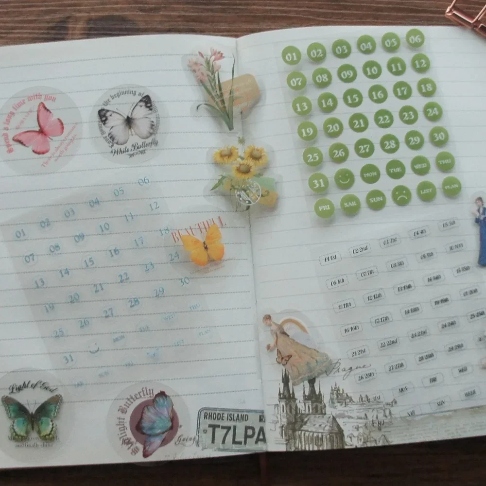 28 шт. наклейки в виде цифр дней недели цветов