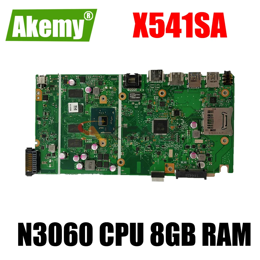 

Akemy X541SA notebook mainboard with N3060 CPU 8GB RAM For Asus VivoBook F541S X541SA X541S laptop motherboard tested full 100%