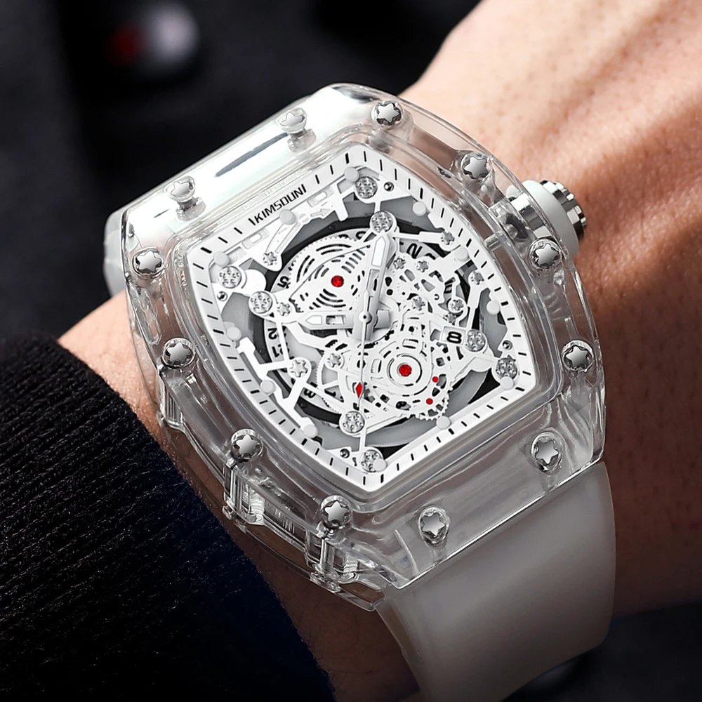 Часы наручные мужские прозрачные водонепроницаемые с большим циферблатом из