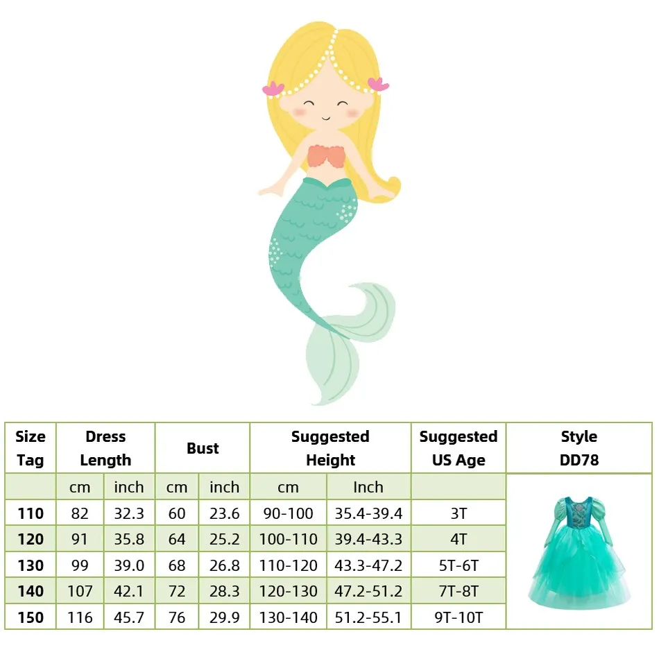 Little Girl Christmas Evening Dress Kids Ariel Dress Mermaid Costume Mermaid Wig Baby Girl Birthday Party Christmas Costume