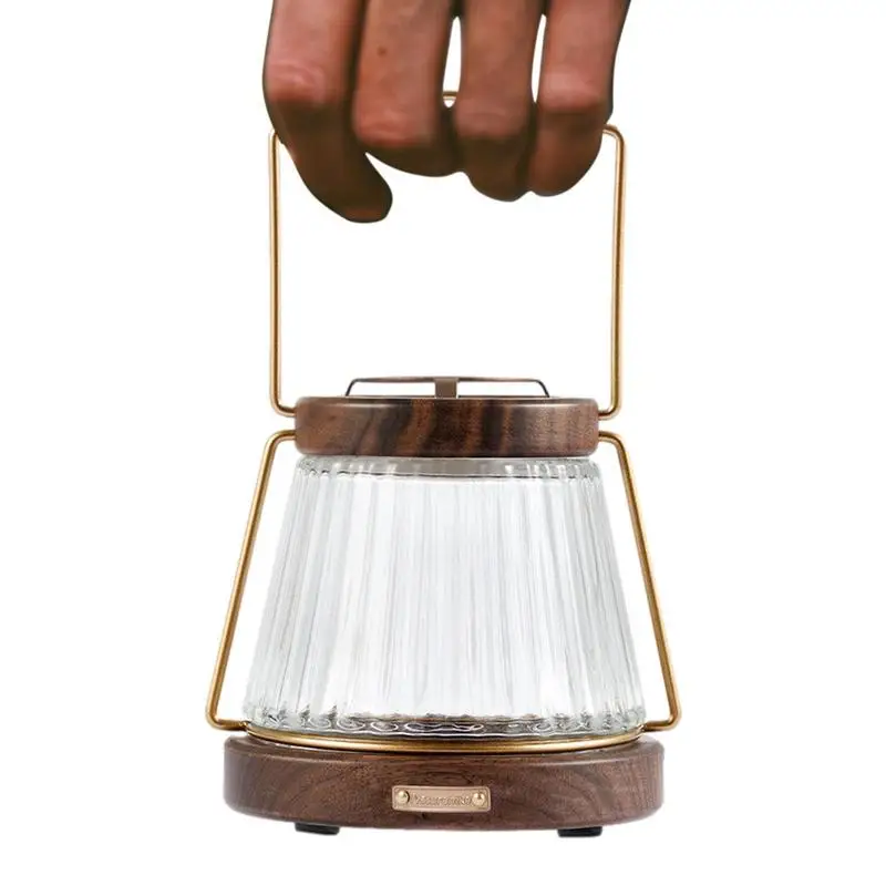 

Retro Candle Light Candle Atmosphere Lamp Mini Portable Camping Candle Lantern Home Decoration Props With Walnut Wood Bottom