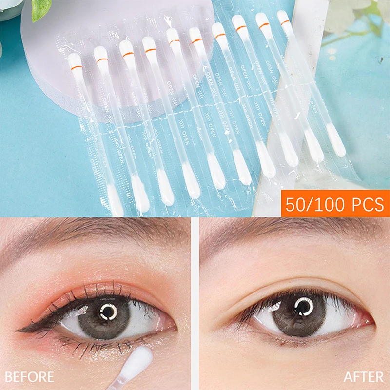 

50/100Pcs Disposable Cotton Swab Disposable Makeup Remover Cotton Swab Makeup Refill Cotton Swab