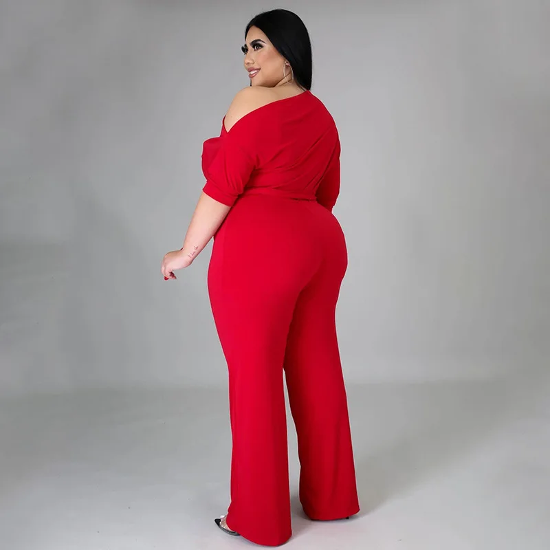 Plus Size Elegant Party Jumpsuit For Women Solid One Piece Outfit 2022 Fall Female Belt Jumpsuit Lady Designer Wide Leg Pants
