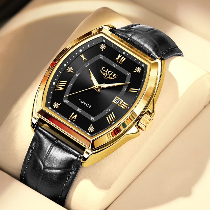 LIGE кварцевые мужские часы модные военные кожаные ремешки светящиеся