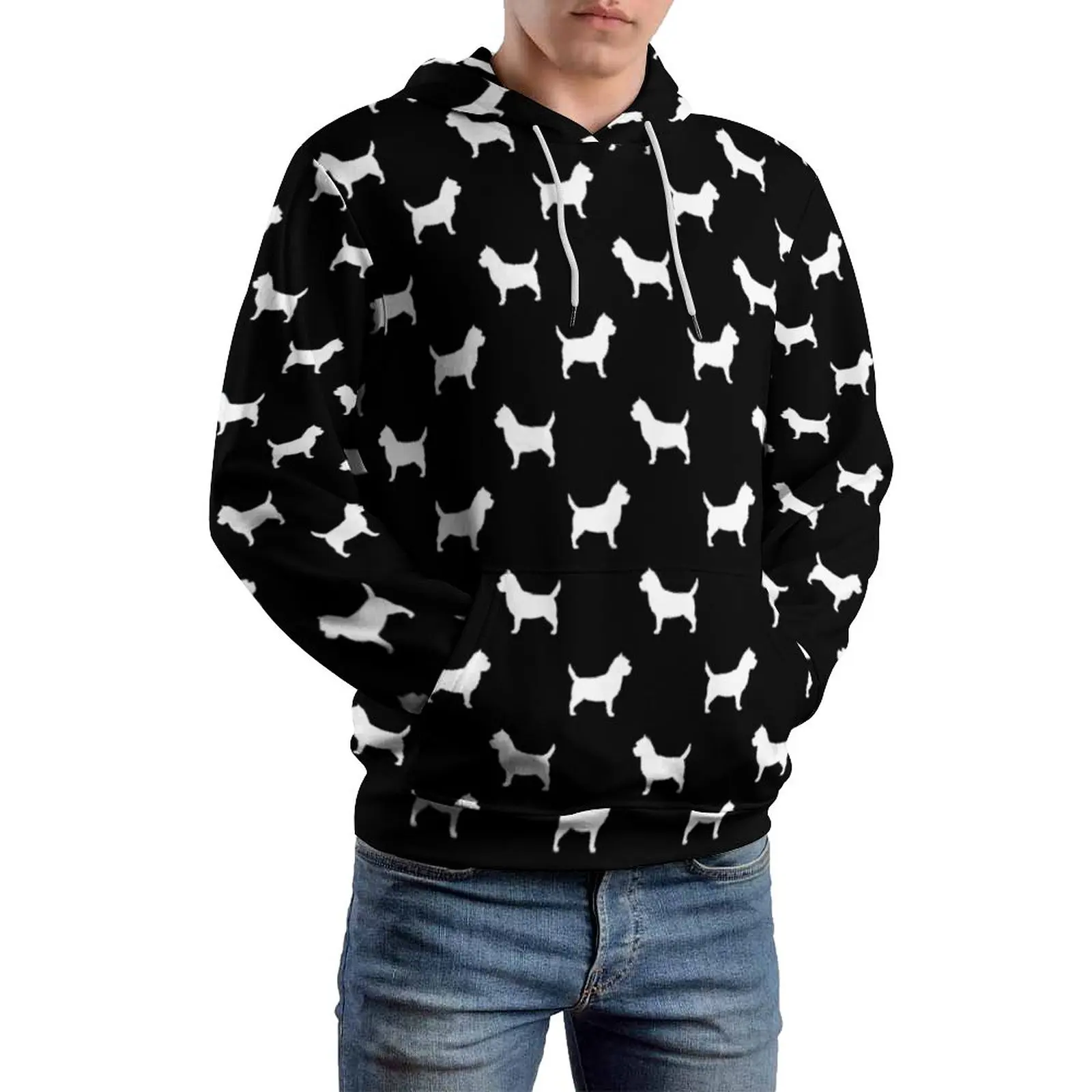

Animal Silhouette Casual Hoodies Men Dogs Print Street Fashion Hoodie Autumn Long-Sleeve Retro Graphic Top Large Size