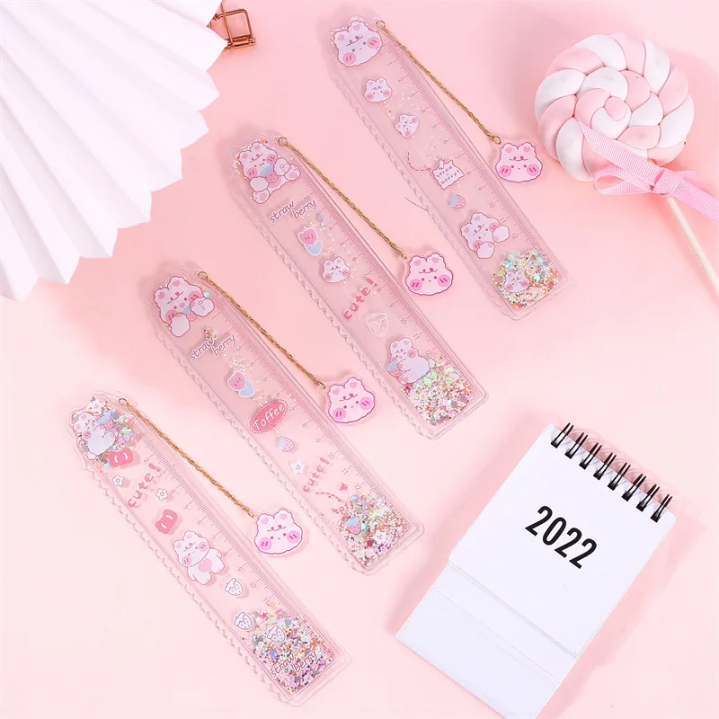 Cute Toffee Rabbit 15Cm Scale Pendant Soft Waxy Transparent Into Oil Bookmark Ruler Student Stationery Drawing Supplies
