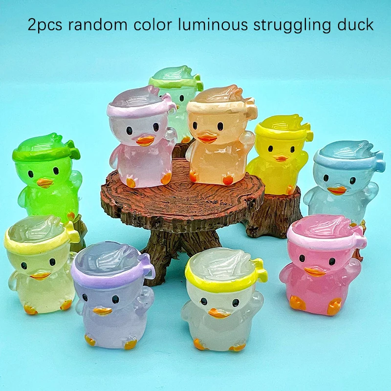 

2Pcs Cute Cartoon Luminous Duck Ornament Miniature Glow In The Dark Ornaments Car Decoration Accessories