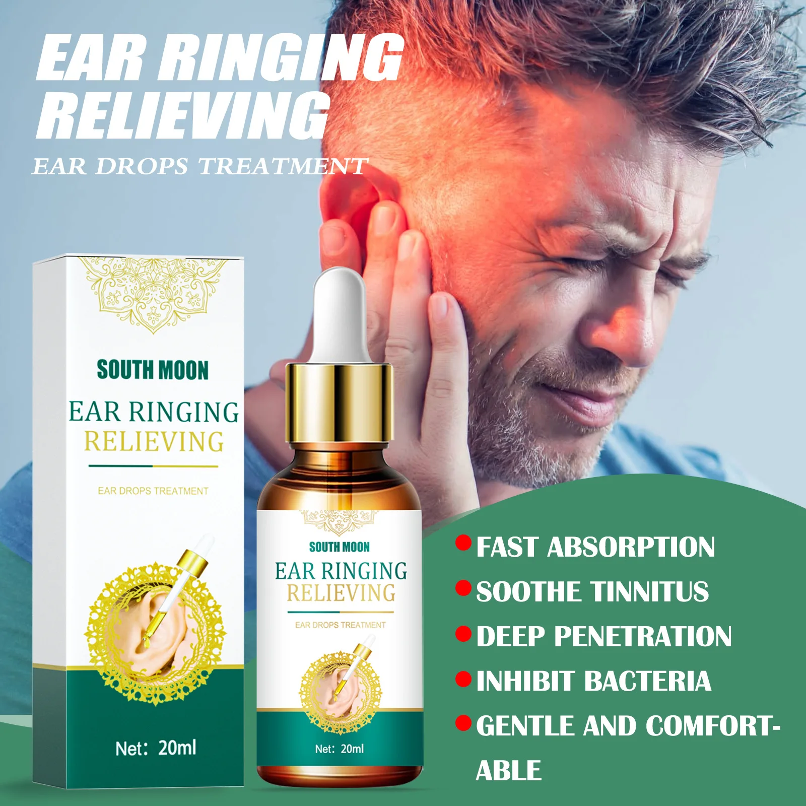 

20ml Ear Ringing Relieving Drops Treatment Ear Hard Hearing Tinnitus Symptoms Earache Alleviate Health Swelling Otitis Care