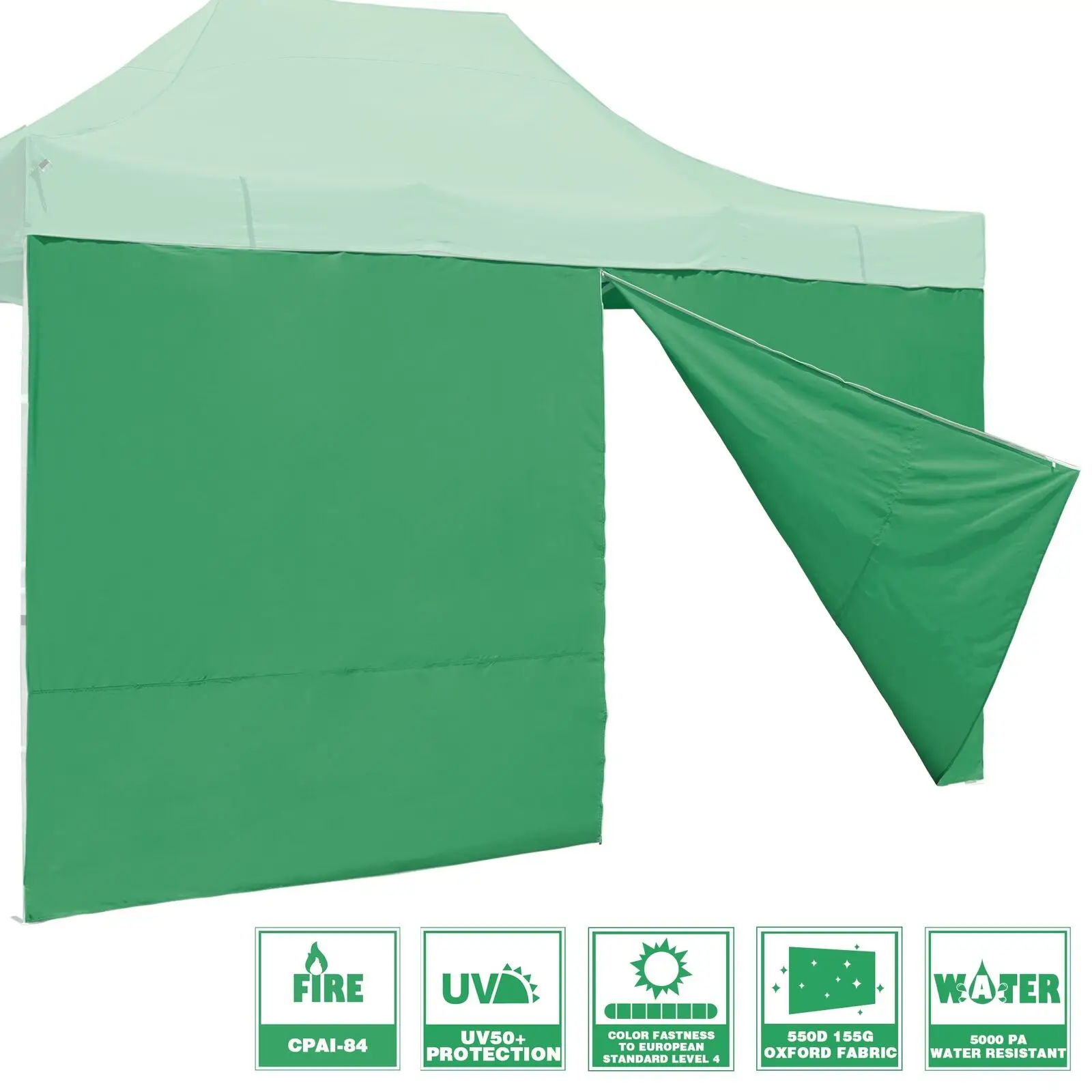 

15x7ft Oxford Fabric Canopy with Zipper UV50+ Protection Sidewall Panel Green