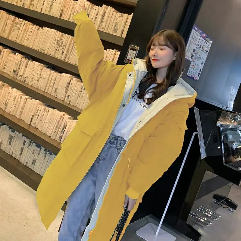 Mid-length Padded Jacket Korean Style Loose Winter Girl Student Cotton-padded Jacket Harajuku Style Thick and Warm Bread Jacket
