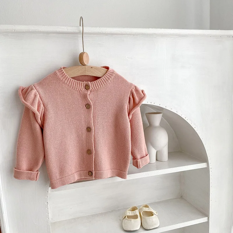 

MILANCEL 2022 Autumn Baby Sweaters Solid Girls Knitwear Pink Infant Girl Cardigans