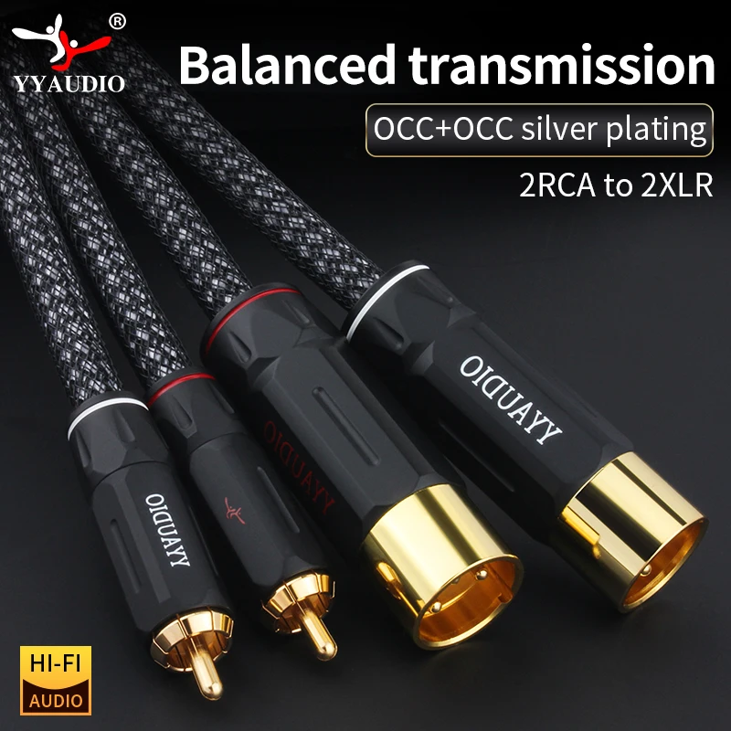Аудиокабель HIFI 2RCA-2XLR для усилителя динамика, смесительный кабель Occ посеребренный кабель балансировки 2xlr, кабель штырь-гнездо