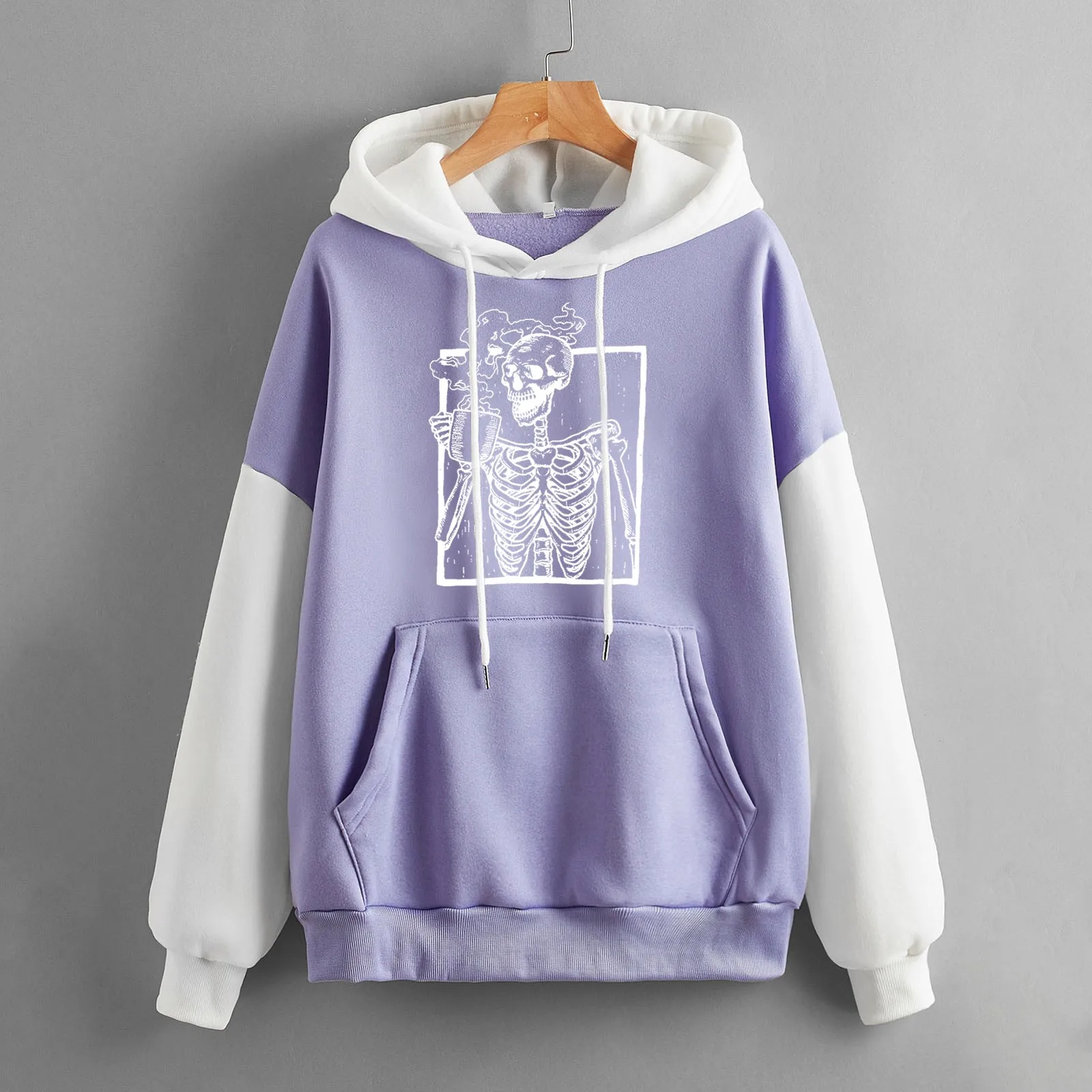 

Womens Casual Long Sleeve Skeleton Printed Hoodies Pullover Drawstring Sweatshirt Top Blouse Women Sweatshirt No Hoodie